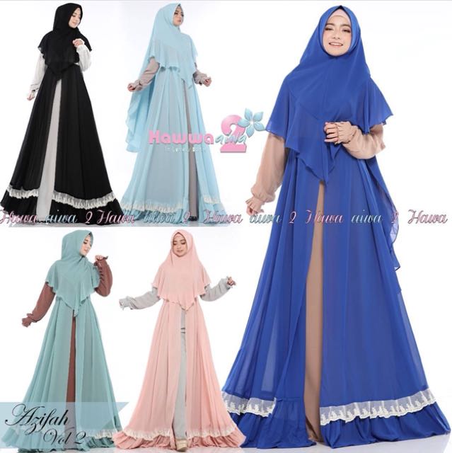 Azifah Syari By Hawwa Aiwa Gamis Bahan Ceruty Mix Renda Furing