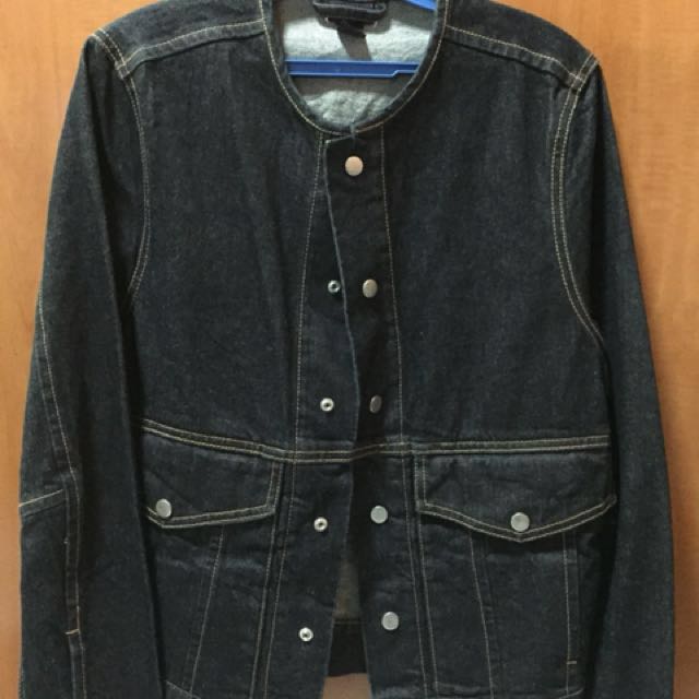 Collarless denim online jacket h&m