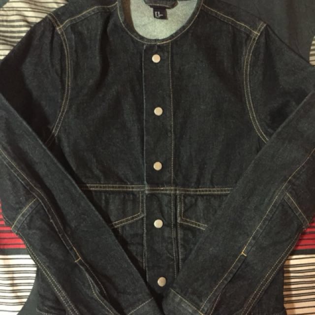Collarless denim sales jacket h&m