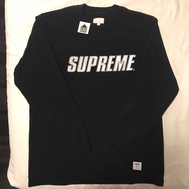 SUPREME FW2017 L Size Metallic Reflective Long Sleeves Tee Men s