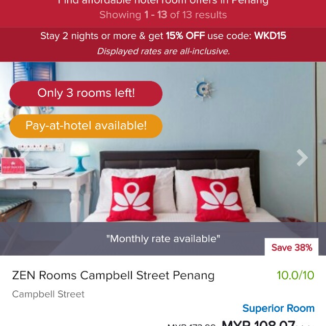 Zen Rooms hotel voucher in Penang, Tickets & Vouchers, Vouchers on ...