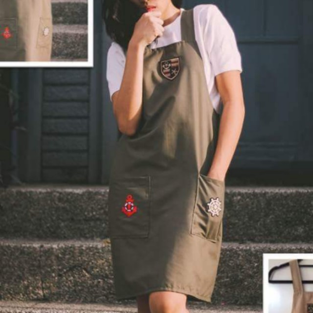 Army Green Patched Jumper Dress, Women 