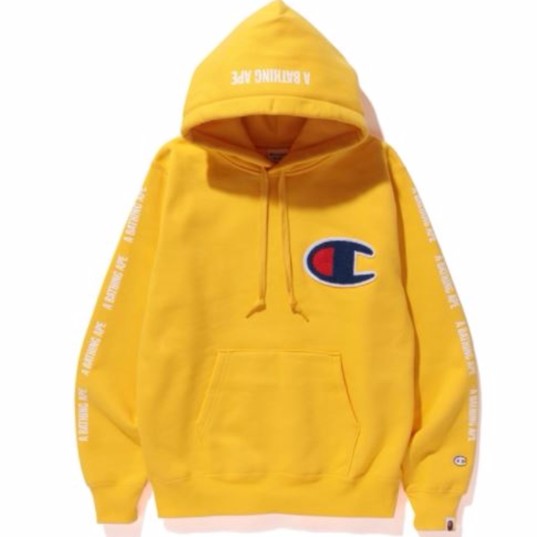 yellow champion logo hoodie