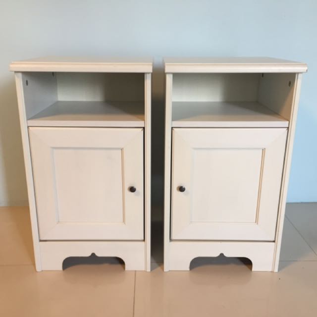Ikea 2 X Aspelund Bedside Table Furniture Shelves Drawers On