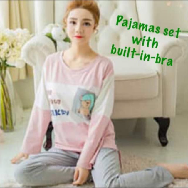 Women's pajama sets discount with built in bra