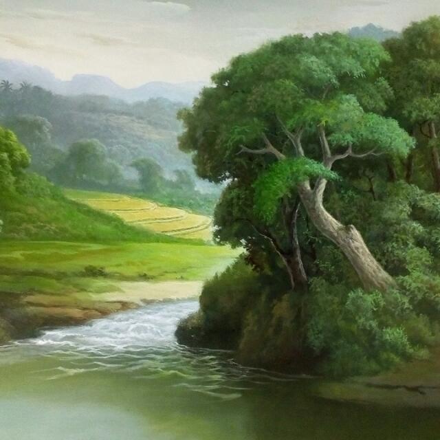 Pemandangan Sungai Lukisan Gambar Viral HD