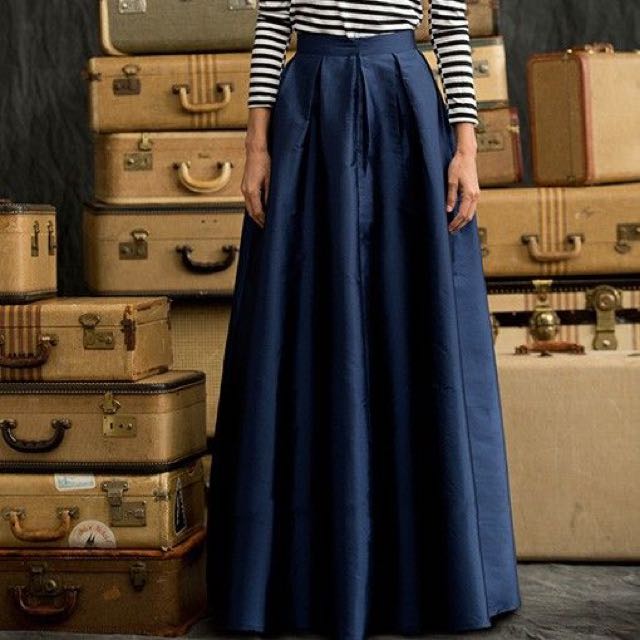 Maxi Full Length (Ball gown) Navy Blue Taffeta Skirt, Women's Fashion