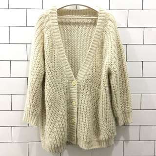 Oversized Cream Wool Knit Cardigan