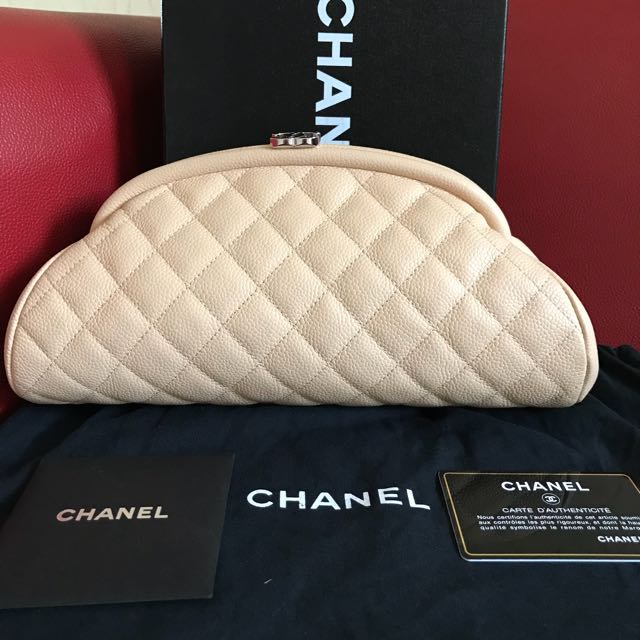 Chanel timeless clutch beige caviar shw# 12, Luxury, Bags & Wallets on  Carousell