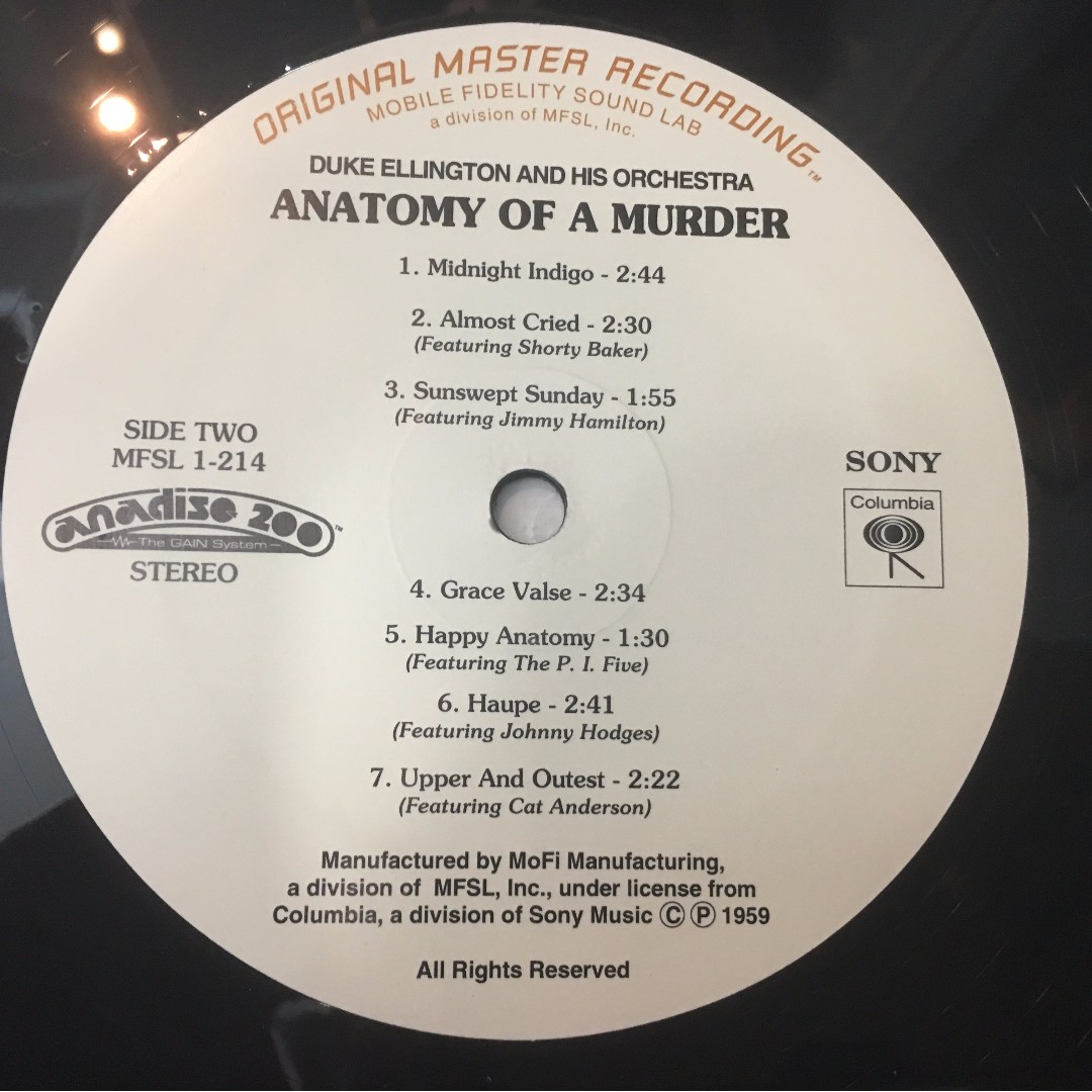Duke Ellington And His Orchestra ‎– Anatomy Of A Murder (Soundtrack) Vinyl  LP, Limited Edition No. 0352, Mobile Fidelity Sound Lab ‎– MFSL 1-2142,