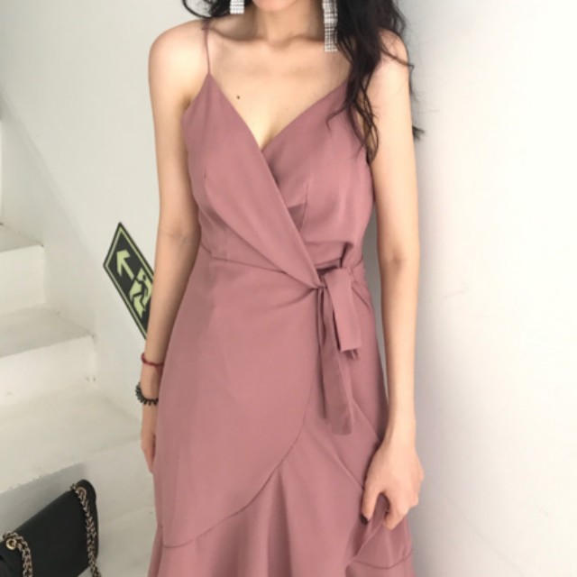 dusty pink wrap dress