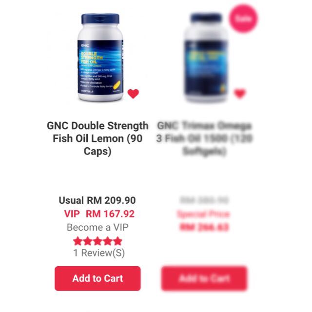 GNC Double Strength Fish Oil (90's), Health & Nutrition, Health