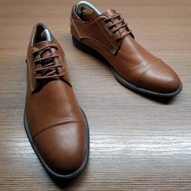 Guess Cognac Brown Leather Cap Toe Derbies Men s Fashion Footwear Dress Shoes on Carousell