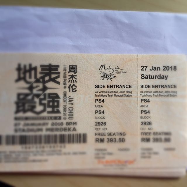 Jay Chou Concert Ticket Malaysia PS4 (4 tickets), Entertainment 