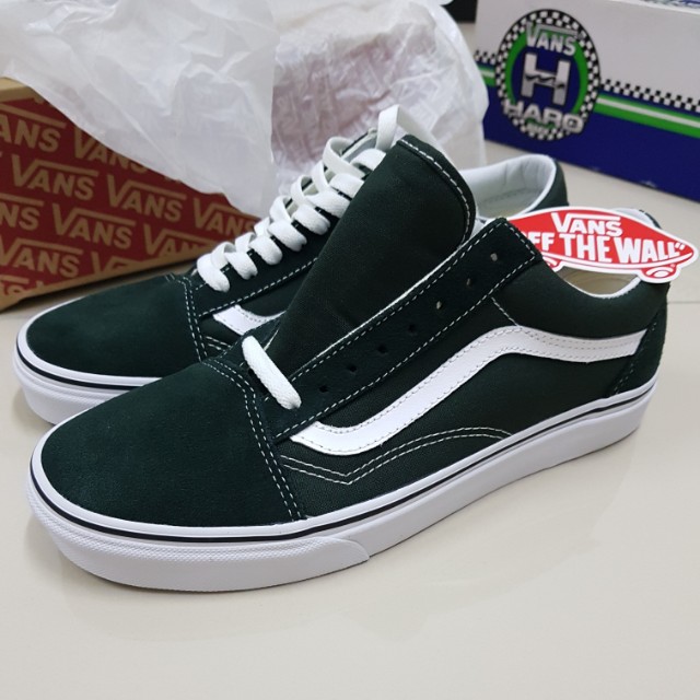vans old skool scarab green & white skate shoes