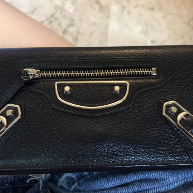 Balenciaga Metallic Edge long wallet black goatskin GHW euc
