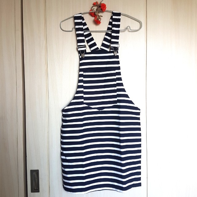Navy blue Striped Jumper Skirt Women s Fashion Bottoms Other