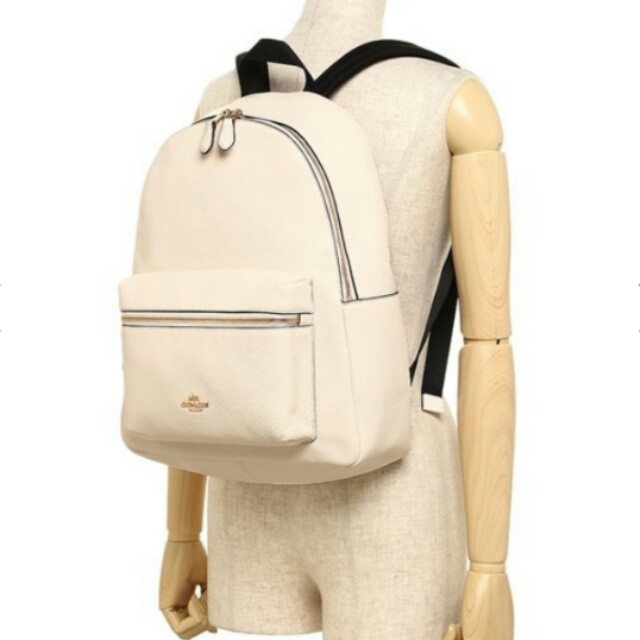 Auth. COACH F38288 Charlie White Pebble Leather Backpack Bag