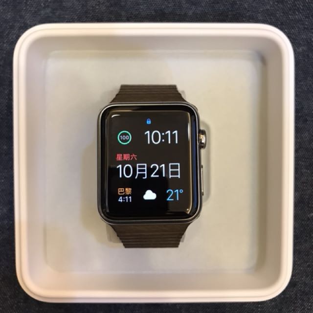 初代Apple Watch 42mm 不鏽鋼棕色皮革錶帶