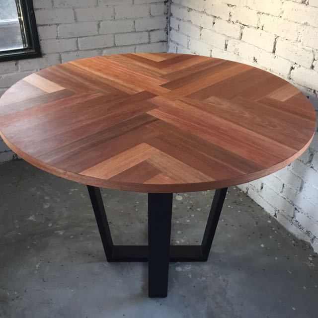 Nyatoh Round Herringbone Dining Table