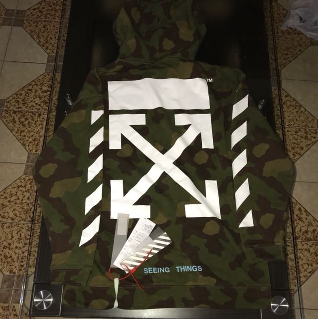 Off white camo hoodie seeing things store