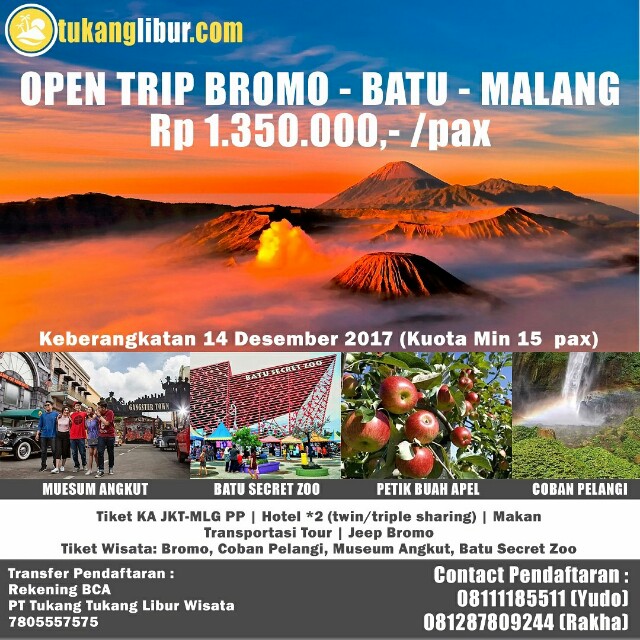 Open Trip Bromo Batu Malang 4d3n Tiket Voucher Objek