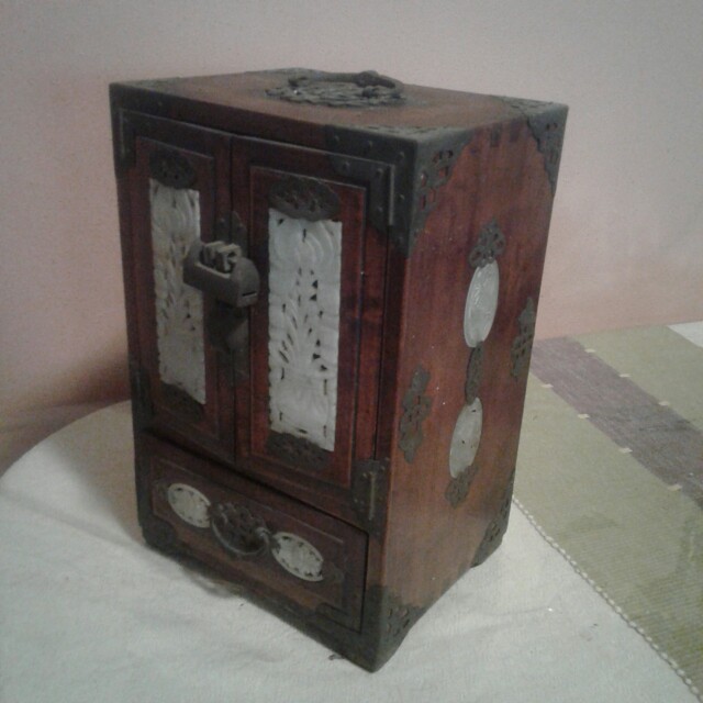 Vintage Chinese Jewellery Box with Jade Inlay
