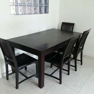 Dark brown Scanteak Dining set -1 table 4 chairs