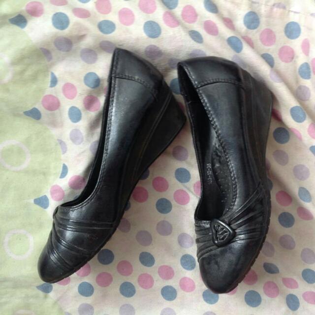 black wedge school shoes