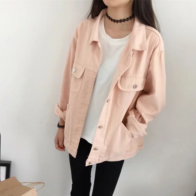 pink denim jackets for women
