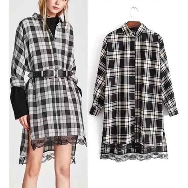 zara checked shirt dress