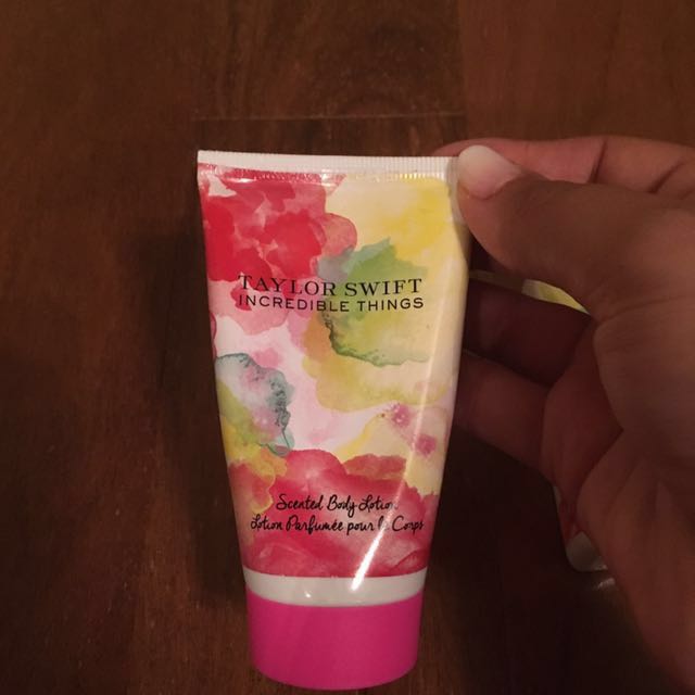 Taylor swift incredible things Eau de parfum and scented body lotion (Category: Fragrance) located in Mississauga. Submitted by mya_o (Listing ID 124706856, Image 3). Description: 50 ml (1.7 fl.oz) Taylor swift incredible things Eau de parfum and scented body lotion. Used two sprays of perfume and used 4 squeezes of the body lotion-still lots of product left. .