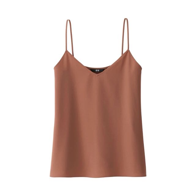 Uniqlo雪紡滑面v領無袖細肩帶背心上衣 粉咖xl 她的時尚 上衣在旋轉拍賣