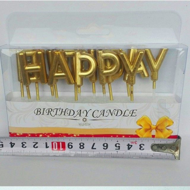 Gold Happy Birthday candles, Hobbies & Toys, Stationery & Craft