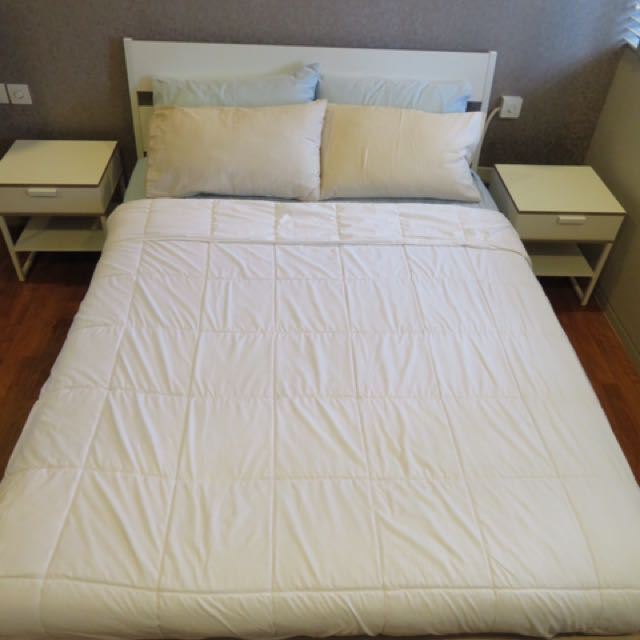 IKEA Trysil bed frame, side tables and mattress, Furniture & Home