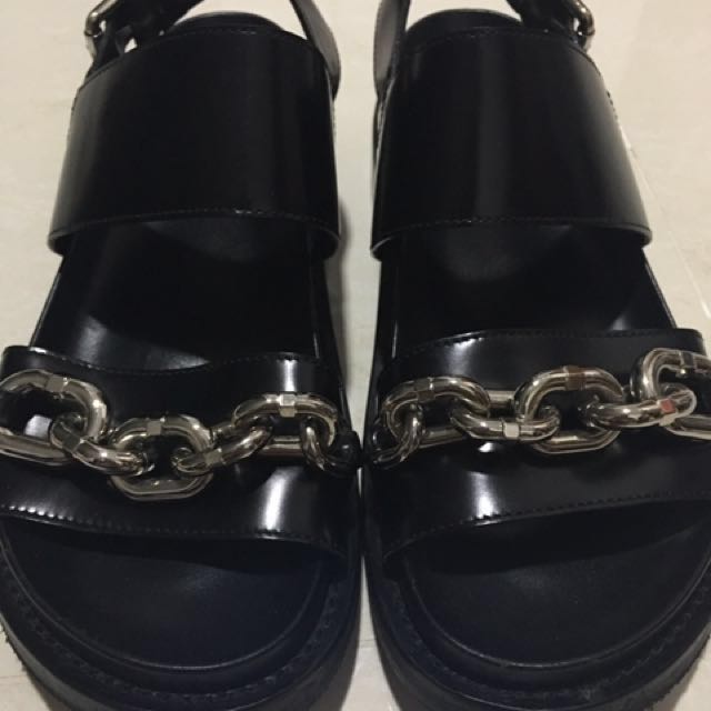 Louis Vuitton Shoe Black Samurai Sandal Buckle Strap Silver Chain Platform  37.5