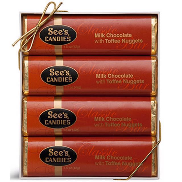 See's Candies Milk Chocolate with Toffee Nuggets Candy Bars 4 pack Perfect Gift for love ones