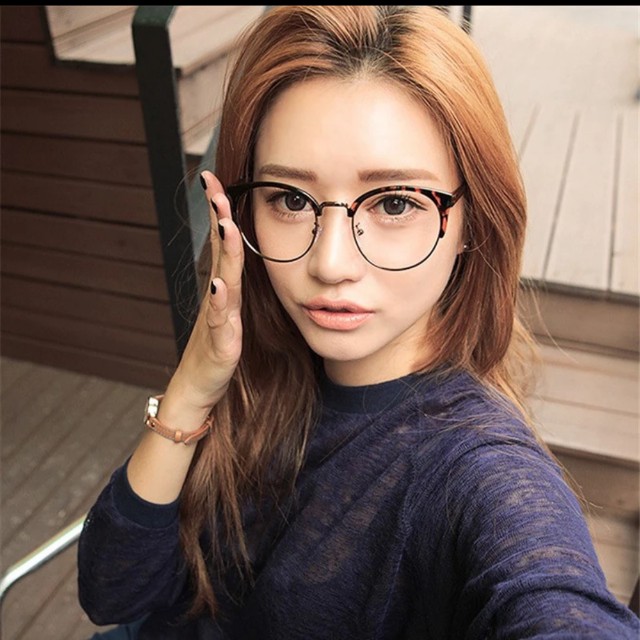 Half Frame Cat Eye Korean Clear Glasses, Women's Fashion, Accessories