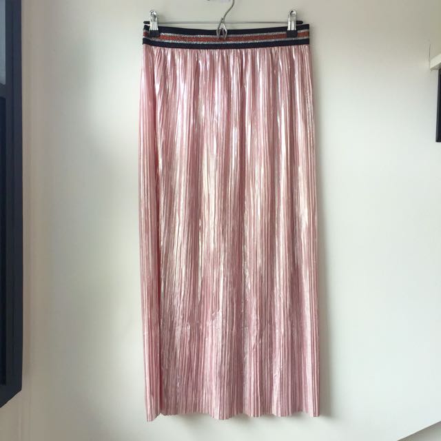 Zara pink metallic pleated skirt