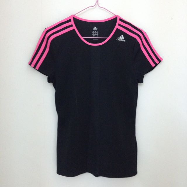 Pink adidas top with black stripes top