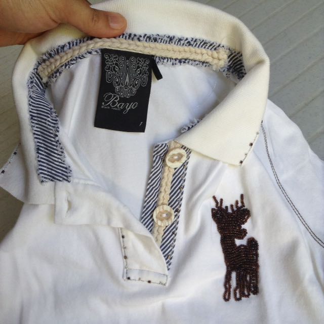 BAYO Cream Polo Shirt (Category: Shirts) located in Butuan. Submitted by krishaun (Listing ID 134943498, Image 3). Description: Authentic Bayo Polo Shirt Cream Color Beaded Bayo logo Washed But never used Stored for a Sometime Size: 1 (small) Measurement in inches when laid flat: Shoulder-shoulder: 13" Armpit-armpit: 16 1/2" Armhole: 8" Length: 24" Stretchable cotton Payment: BPI deposit PALAWAN Express Shipping via JRS Thanks for viewing! 😊.