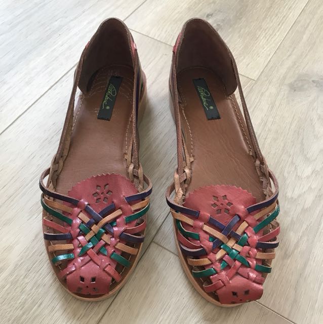 Woven Colourful Leather Sandals Flats 