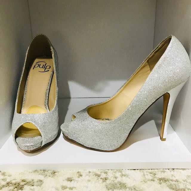 Elegant sparkly silver heels, Women's 