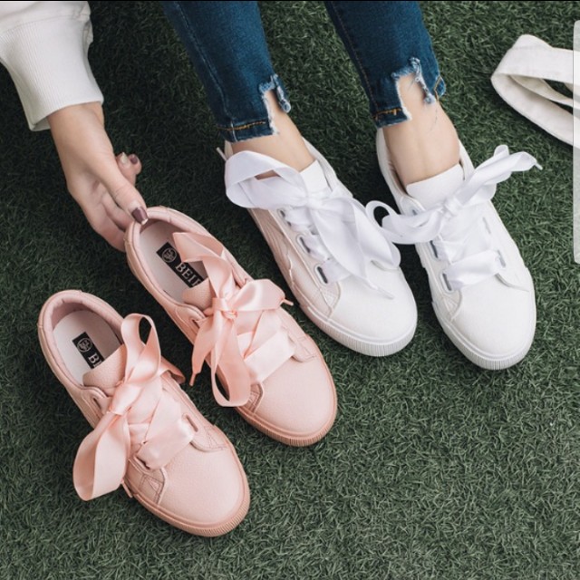 pink ribbon sneakers