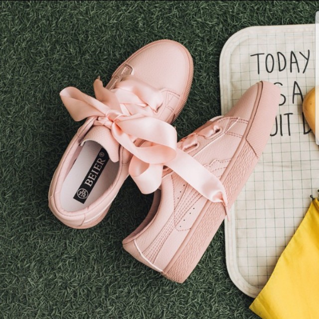 Pink Ribbon Sneakers Women s Fashion Footwear Sneakers on Carousell