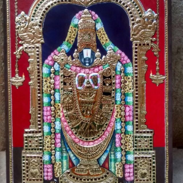 Venkateswara Tanjore Painting Vintage Collectibles Religious