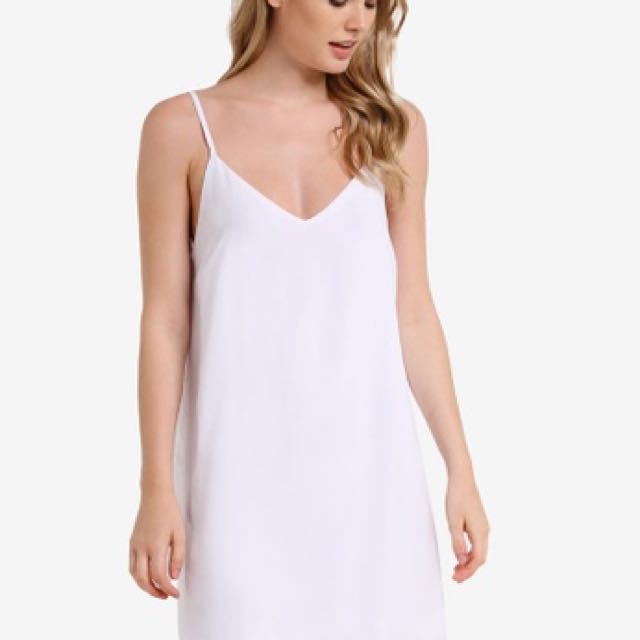 Cotton On V neck Spag slip dress white 