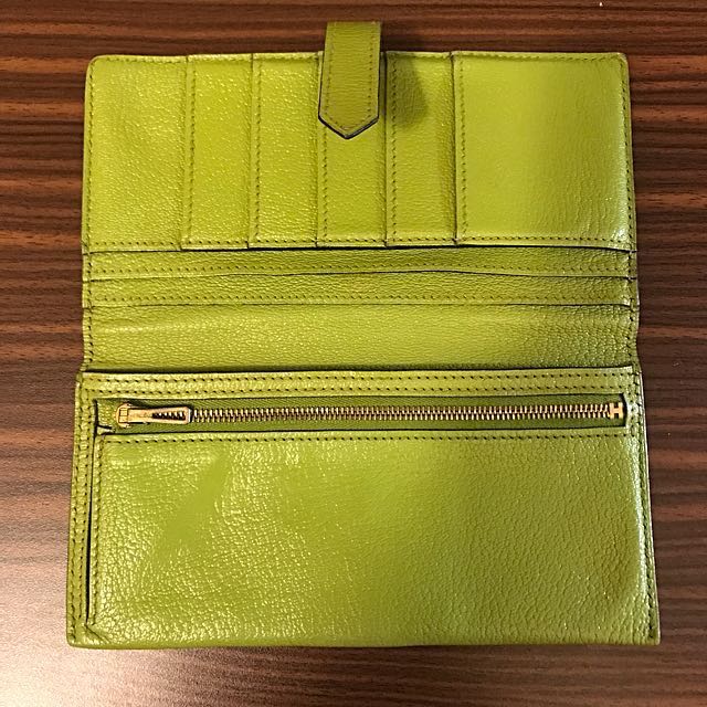 AUTH HERMES Bearn long wallet chevre leather anis green