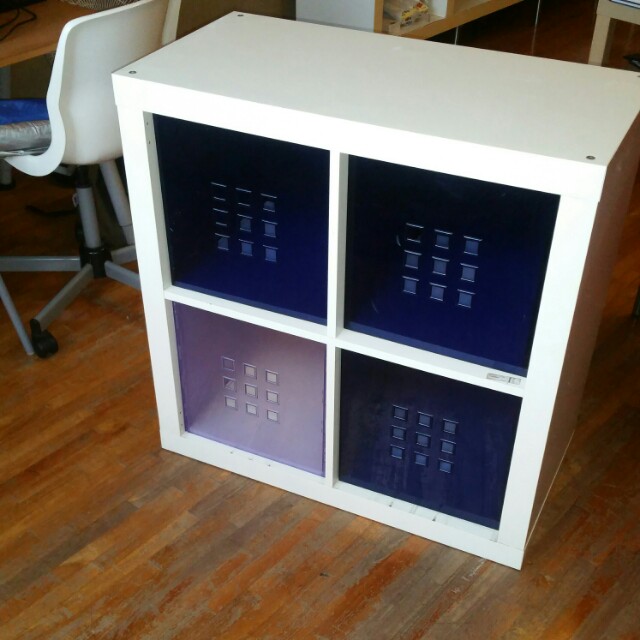 Ikea Bookshelf With Four Plastic Boxes Furniture Shelves