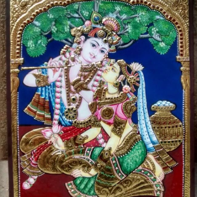 Radha Krishna tanjore painting, Furniture, Home Decor on Carousell